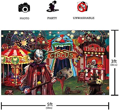 Funnytree 5x3ft Halloween Evil Circus tem tema para fotografia palhaço palhaço de carnaval assustador caseiro assombrado