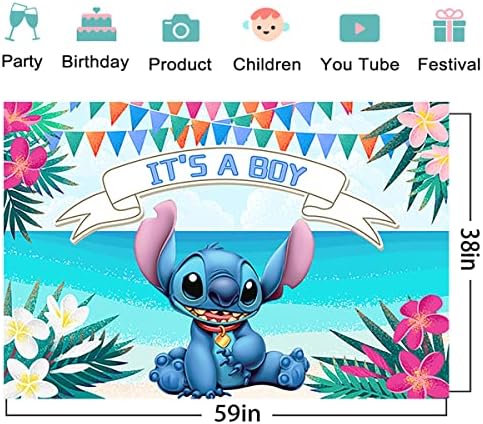 Cenário de aloha havaiano de verão para Stitch Gênero Revelação de festas Banner de pontos para decorações de festas é um menino photo