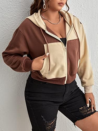 Mulheres Makemechic Plus Size Colorblock Flock Up Capuz de camisol de jato colheita de moletom