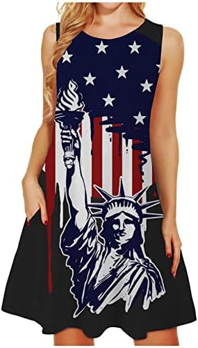 Vestidos do Dia da Independência da Independência de Hcjkdu para mulheres de pescoço redondo com mangas de bandeira americana