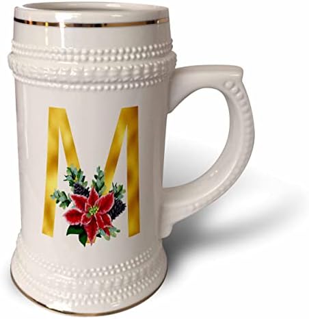 Imagem floral de Natal de 3drose do monograma de ouro M - 22oz de caneca de Stein