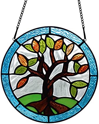 Haosum Tree of Life Stained Glass Janela, árvore da vida Suncatchers Decoração da cozinha da cozinha, presente artesanal para