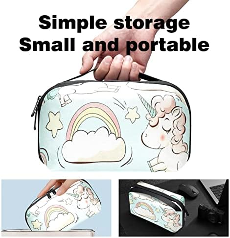 Carteira de bolsa de bolsas de viagem de caixa de transporte de caixa de transmissão de caixa USB Acessório com zíper, unicórnio de animal de desenho animado