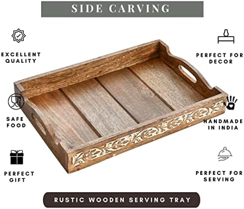 Bandeja de servir de madeira arija com alça grande bandejas de madeira rústicas otomanas para mesa de café, bandejas de casas