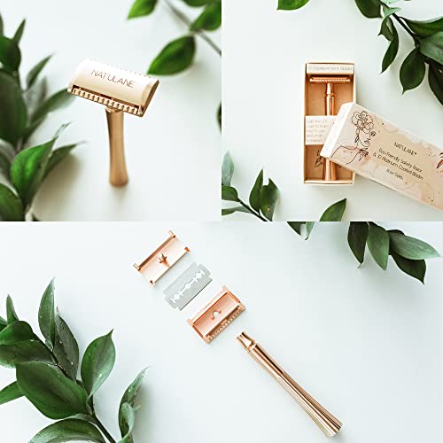 Conjunto de presentes ecológicos para o banheiro para mulher e homem | Razor de segurança de ouro rosa + 500 swabs