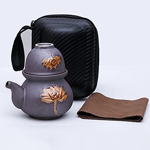 HOUBINGB MINI VIAGEM CERAMIC CERAMIC Conjunto de kungfu chinês, 1 panela e 2 xícaras de xícara de chá de porcelana, com bolsa de