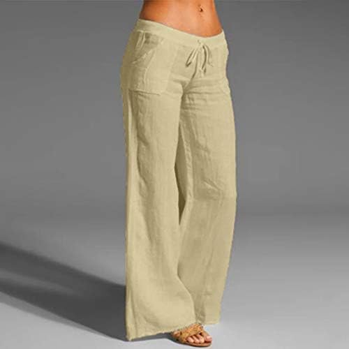 Usuming mulheres calças confortáveis ​​calças de linho de algodão Summer calça solta calça diária calças de praia com bolso