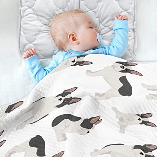 Cobertor de arremesso de bulldog francês cobertor de algodão branco para bebês, recebendo cobertor, cobertor leve e