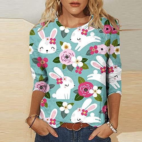 Camiseta da blusa para feminino verão outono 3/4 manga 2023 algodão gapneca gráfica Happy Gift Brunch Camiseta de ovo