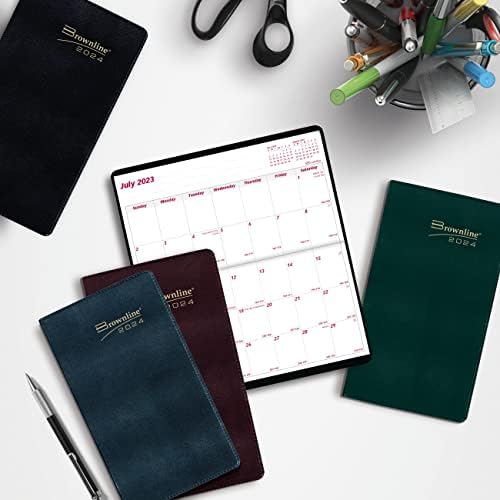 Brownline Essential Monthly Pocket Planner, 18 meses, julho de 2023 a dezembro de 2024, encadeamento costurado, 6,5 x 3,5, cores variadas