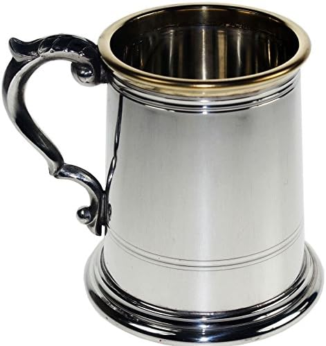 I Luv Ltd Pewter Tankard Half Pint Brass Polded Brass and Round Insert Ornate Handle Ideal para gravar