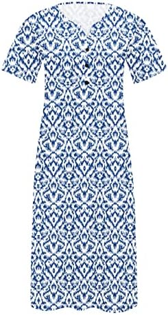 2023 Vestido de verão feminino Manga curta Floral V pescoço vestido longo Botão Up Casual Flowy Sundress Hawaiian