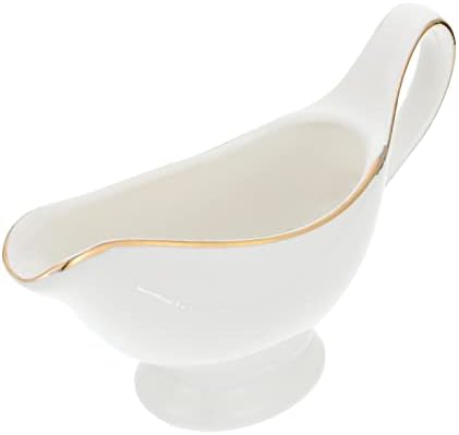 Barco de molho de creme de café de cabilock com alça ergonômica arremessador de leite com leite de café Easy derramar um molho de molho branco cerâmica com acabamento dourado que serve jarro de leite de leite para xarope de café de cozinha xarope de café