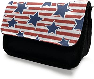 Caixa de lápis lunarable em estrela, glória antiga bandeira dos Estados Unidos, bolsa de lápis de caneta com zíper duplo, 8,5 x 5,5, azul marinho vermelho