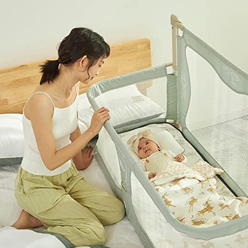 3 em 1 de bebê dorminhoco de cabeceira, berço portátil, cosleeper para bebê na cama, coonete de berço dorminhoco na cama, janela de malha respirável e visível, cama de bebê com trilhos, fáceis de montar estacionários de berço (cor (cor