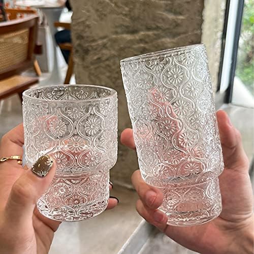 Copos de vidro VINTAGE Glassware | Conjunto de 4 pequenos coquetéis de coquetéis transparentes de estilo de padrões pequenos