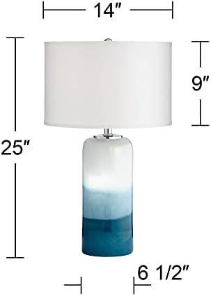 Possini Euro Design Roxanne Modern Coastal Table Lamp com luz noturna LED 25 High Blue Art Glass Coluna Branca Decoração de tambor
