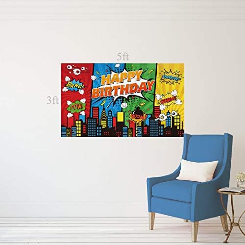 Allenjoyy 5x3ft Superhero tema cenário para crianças meninos crianças super -heróis horizonte cômico 1º feliz aniversário suprimentos decorações decoração de chá de bebê caseira decoração de parede favores