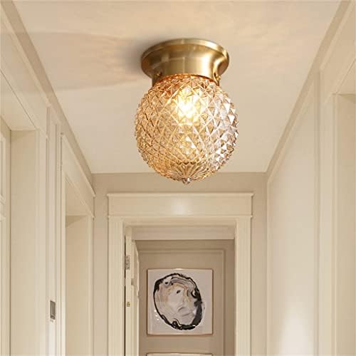 LDCHNH American Copper Teto Lâmpada Cozinha de cozinha Hallway varanda vidro Bola de vidro Vintage LED teto Plafonnier