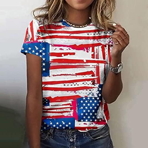 American Flag Sunflower T Camisetas Mulheres 4 de julho Independence Day Camisa de verão Impressão de manga curta