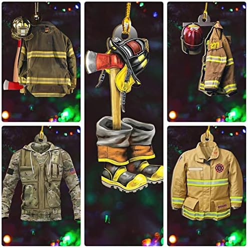 Ornamentos de bombeiros para a árvore de Natal, 6 PCS Uniforme de bombeiro Ornamento de Natal 2021, Ornamento personalizado