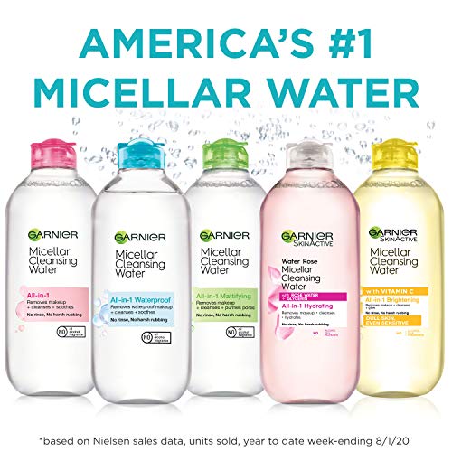 Garnier SkinActive Micellar Cleansing Water, Removedor de maquiagem All-in-1 e limpador facial, para a pele oleosa, 13,5 fl oz,