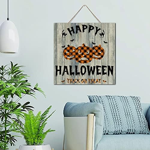 Arte da parede rústica Decoração de madeira sinais de madeira Feliz truque de Halloween ou tratamento de parede motivacional Arte