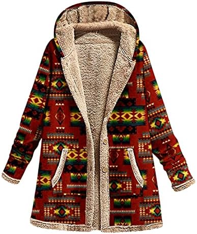 Jaqueta ladeada sherpa feminino women vintage western estampe lã jaqueta de lã grossa de manga comprida casacos de inverno fora do moletom capuz