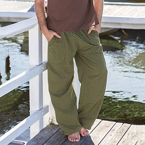 Calças de linho de algodão casual masculinas para homens desenham as calças de ioga de praia elástica de cintura elástica