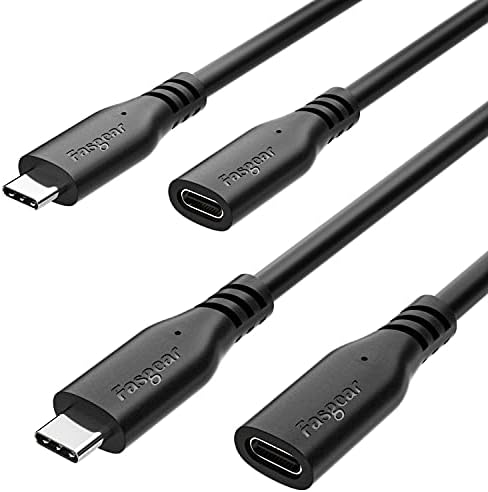 FASGEAR USB C 3.2 Cabos de extensão 2pcs 1,6ft tipo C masculino para fêmea extensor USB 10Gbps Sync 100W Carregador rápido