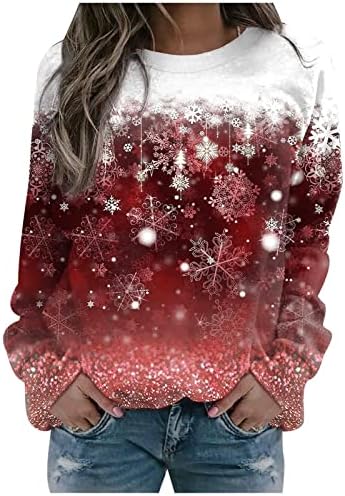 Feliz Natal Swetons para mulheres Funny Snowman Print Print Crewneck Pullover casual Tops de manga longa solta