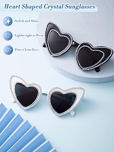 2 pares de óculos de sol em forma de coração para mulheres Retro vintage Bling Rhinestone Sunglasses