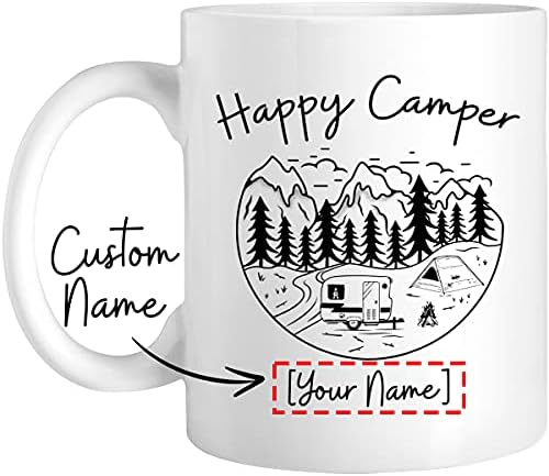 A caneca de chá de chá e café feliz, presentes de acampamento para campista, caneca de café personalizada de fogueira