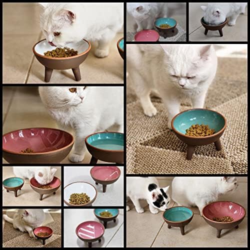 Uqayu elevado tigela de animais de estimação para gatos e cães, comida de gato de cães de terracota de 8 polegadas e prato de água