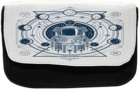 Caixa de lápis de fases da lua lunarável, composição geométrica, bolsa de lápis de caneta com zíper duplo, 8,5 x 5,5, noturno azul branco