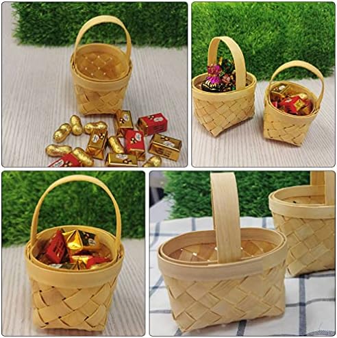 Decoração de casamento decoração de casamento de casamento 4pcs mini -tecido cesto de bambu com alça de madeira cestas de vime