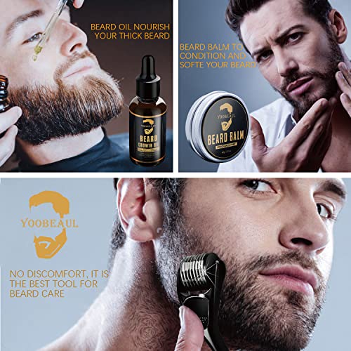 Yoobeaul Beard Growth Kit, barba derma roller + óleo de barba e bálsamo de barba, kit de rolos de barba - presentes para