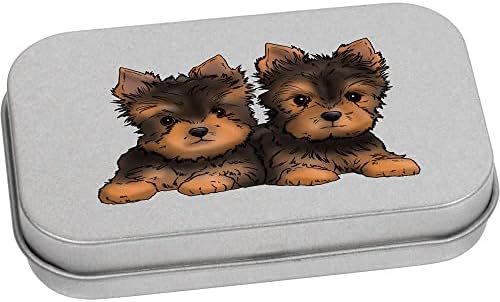 Azeeda 'Yorkie Puppies' Metal Hinged Stationery Tin / Storage Box