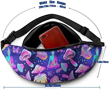 Magic Psychedelic Cogumedes Casual Fanny Chaist Pack for Men Mulheres Saco de cintura de cintura ajustável para viajar Festival de corrida de ciclismo Rave