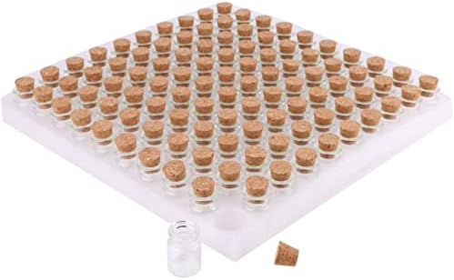 Maxmau pequenas garrafas com rolhas, 5 mililitro 100 pacotes minúsculos frascos mini rolhas de cortiça Jarros transparentes para projetos de artesanato diy
