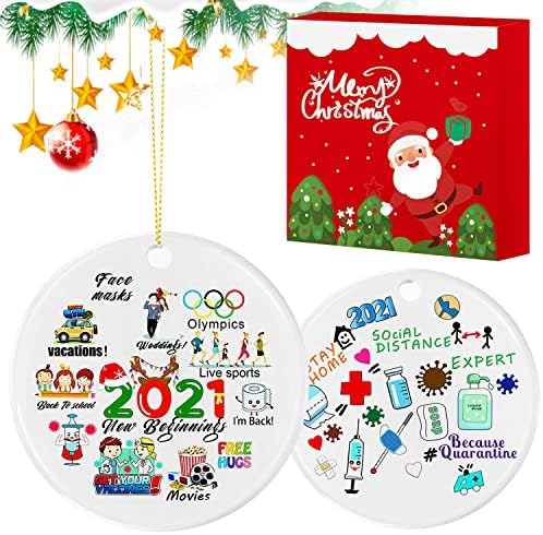 2021 FJF 1PCS Decorações de árvores de Natal Ornamentos, Decorações de Natal Presente personalizado da quarentena Feliz Natal.
