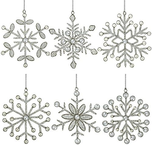 Ajuny Conjunto de 6 miçangas de ferro de floco de neve e miçangas de plástico pendentes da árvore de Natal Greios de desortórios de 6 polegadas de 6 polegadas