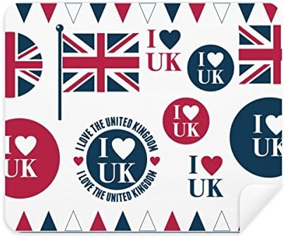Union Jack I Love UK em forma de coração em forma de coração Limpeza de pano de pano limpador 2pcs Suede Fabric