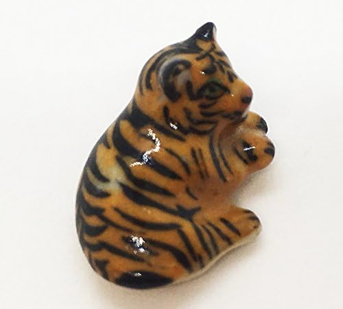 Witnystore Tiger Ceramic Miniatura Animais fofos Feliz colecionáveis ​​de bonecas de decoração feita à mão