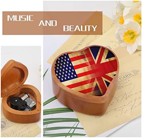 British USA Flag Wood Music Box Antique Graved Musical Box Presens para Aniversário de Ação de Graças de Natal