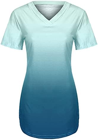 Camiseta colorida de gradiente de moda ilugura para mulheres camisetas de decote em V de manga curta