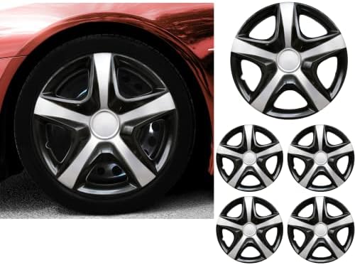 Snap de 16 polegadas no Hubcaps Compatível com Nissan Sentra - Conjunto de 4 tampas de aros para rodas de 16 polegadas - preto e cinza