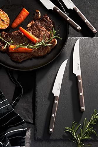 UMOGI 6 peças Faca de cozinha Conjunto de facas e facas de bife de 8 - alça de madeira de tang cheia de alto carbono aço inoxidável