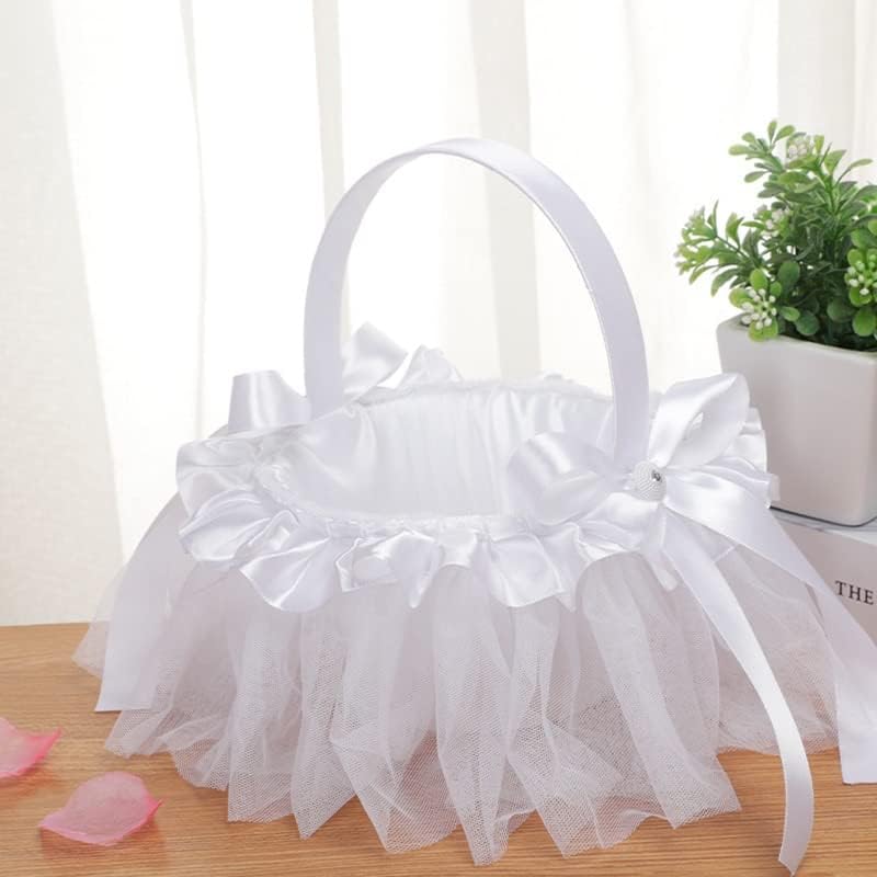 Ylyajy cesto de flor de casamento branco cesto de cesta de flores de flor pequena cesta de flor de flor de flor de flor de mão