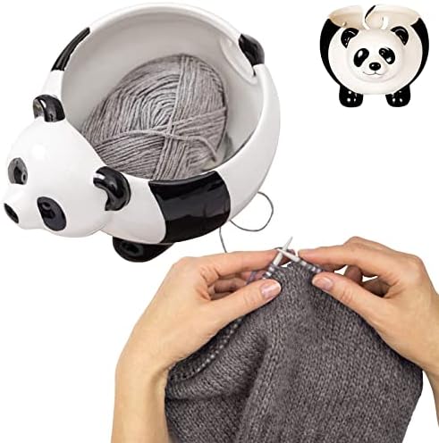 Lynn fofa tigela de armazenamento de fios panda- tigela de agulha de tricô de costura com gancho de crochê de 12 pcs, preto